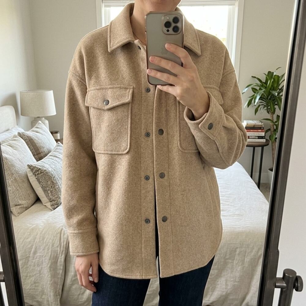 ZARA Beige Wool Shacket Jacket Button Front Pockets Collared Size S blend